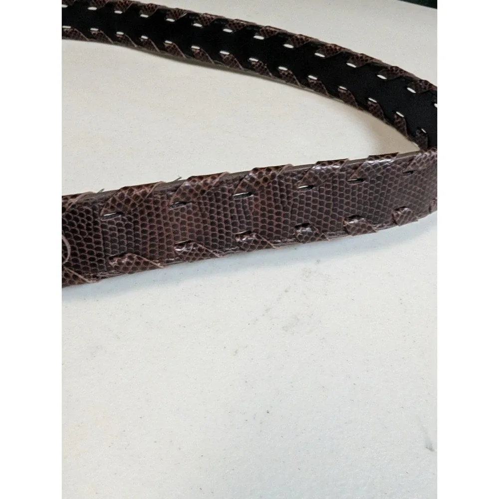 Vintage 90s Brown Lizard Embossed Braided Belt Silver O-Ring Buckle Reptile